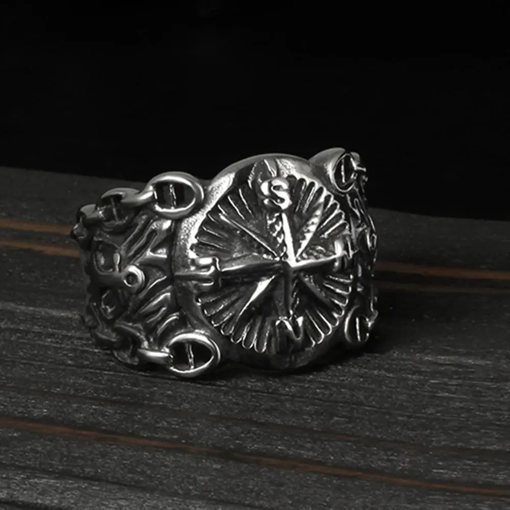 Pirate Compass Stainless Steel Ring - Vrafi Jewelry