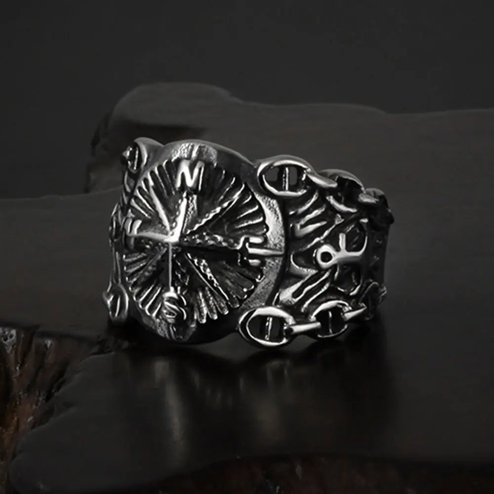 Pirate Compass Stainless Steel Ring - Vrafi Jewelry