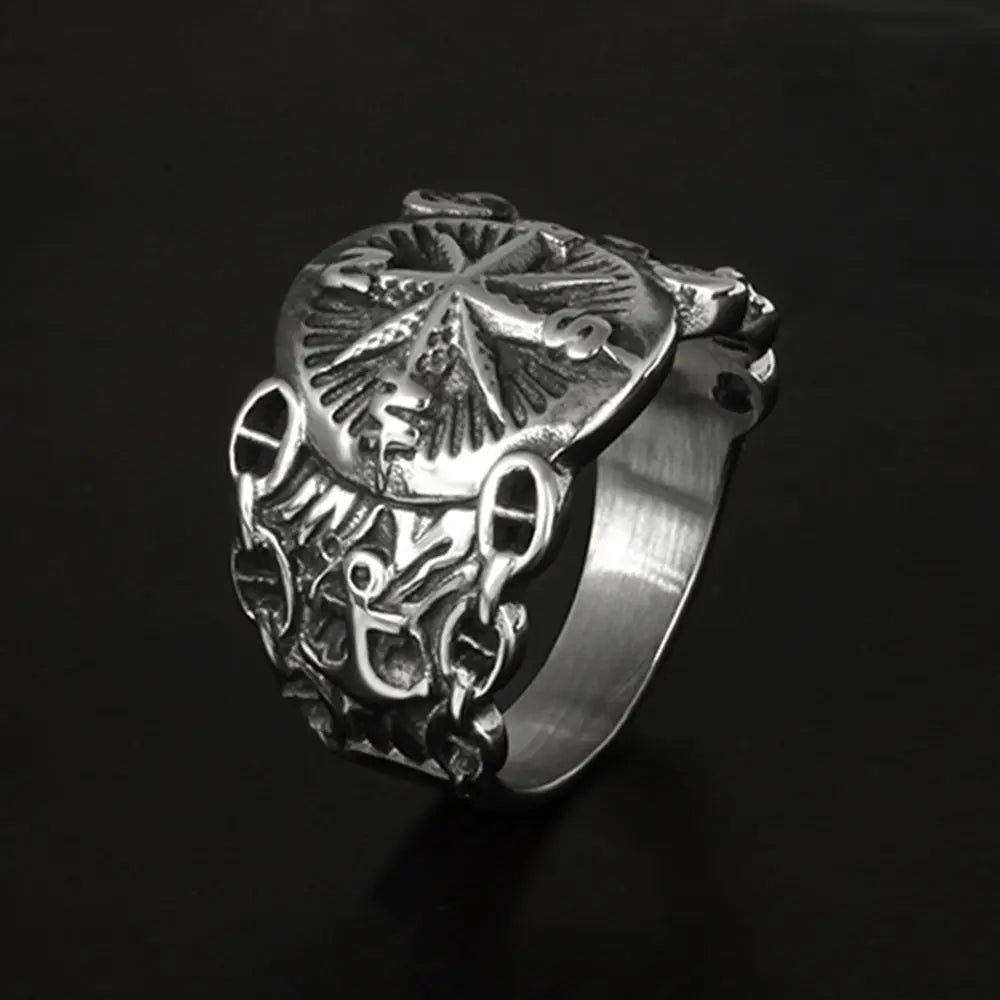 Pirate Compass Stainless Steel Ring - Vrafi Jewelry