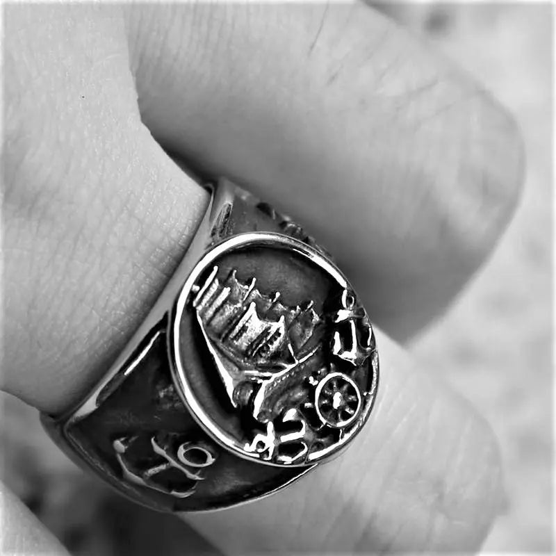 Pirate Sailboat Stainless Steel Nordic Ring - Vrafi Jewelry