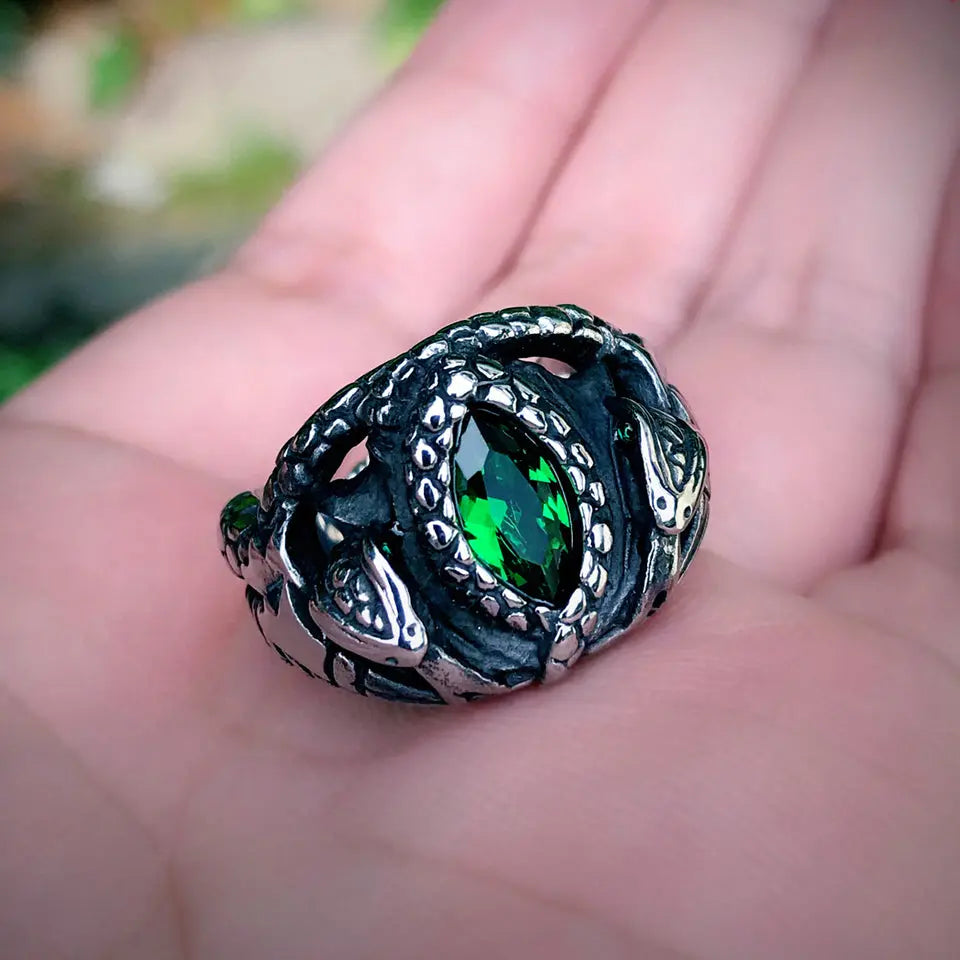 Power Snake Stainless Steel Emerald Ring VRAFI