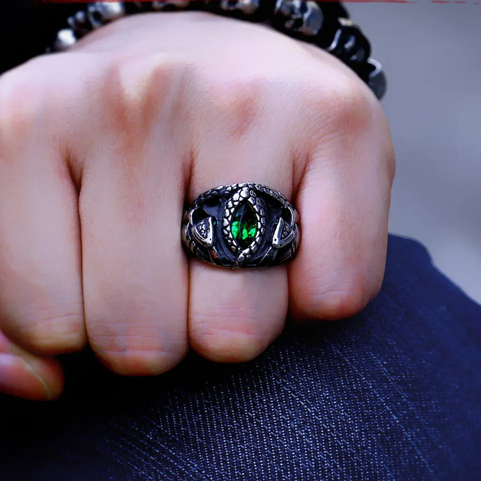 Power Snake Stainless Steel Emerald Ring VRAFI