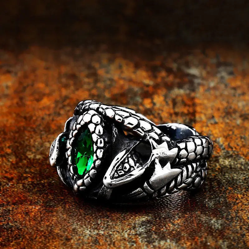 Power Snake Stainless Steel Emerald Ring VRAFI