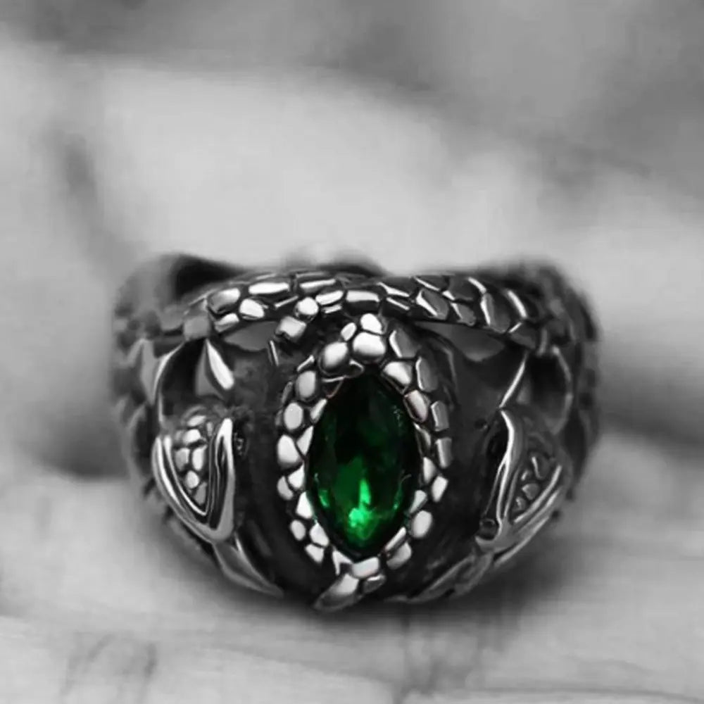 Power Snake Stainless Steel Emerald Ring VRAFI