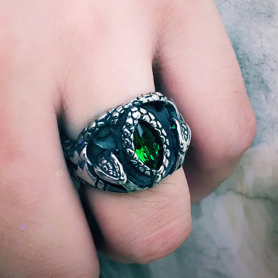 Power Snake Stainless Steel Emerald Ring VRAFI