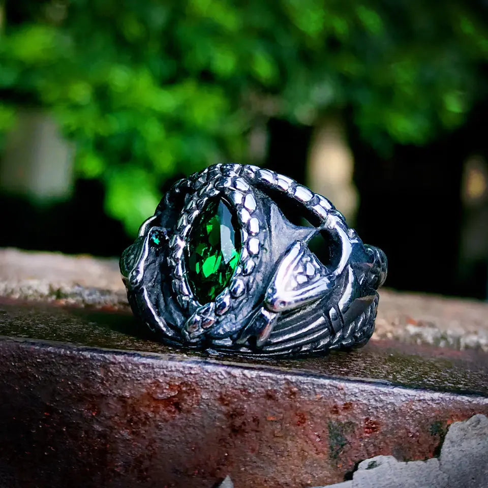 Power Snake Stainless Steel Emerald Ring VRAFI