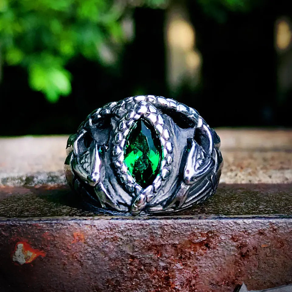 Power Snake Stainless Steel Emerald Ring VRAFI