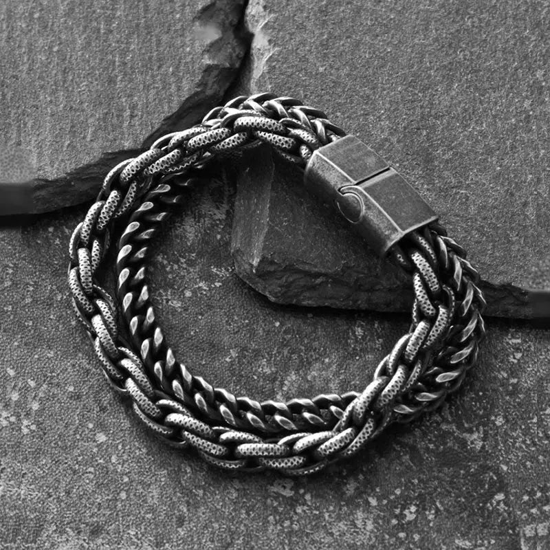 Punk Blackened Stainless Steel Braided Bracelet VRAFI