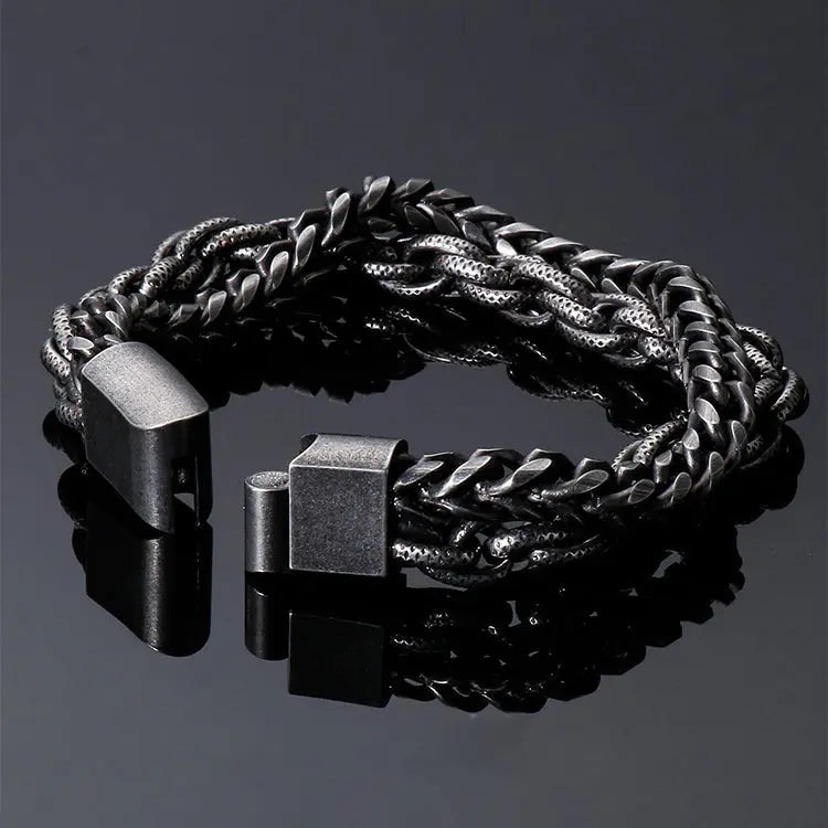 Punk Blackened Stainless Steel Braided Bracelet VRAFI