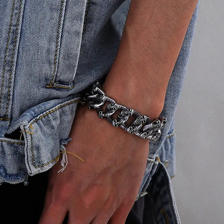 Punk Skull Curb Link Stainless Steel Bracelet VRAFI