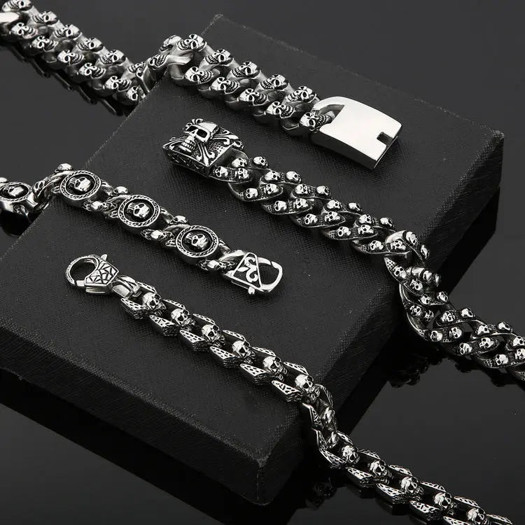 Punk Skull Curb Link Stainless Steel Bracelet VRAFI