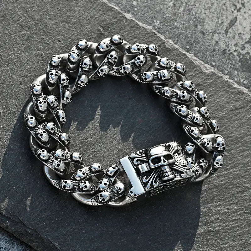 Punk Skull Curb Link Stainless Steel Bracelet VRAFI