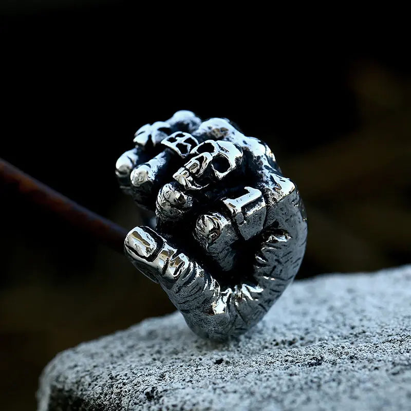 Punk Skull Fist Stainless Steel Rings VRAFI