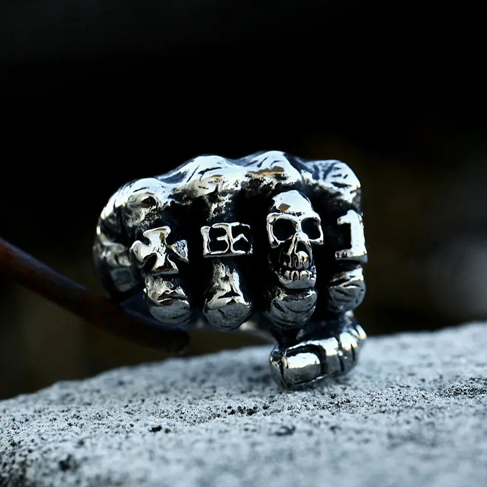 Punk Skull Fist Stainless Steel Rings VRAFI