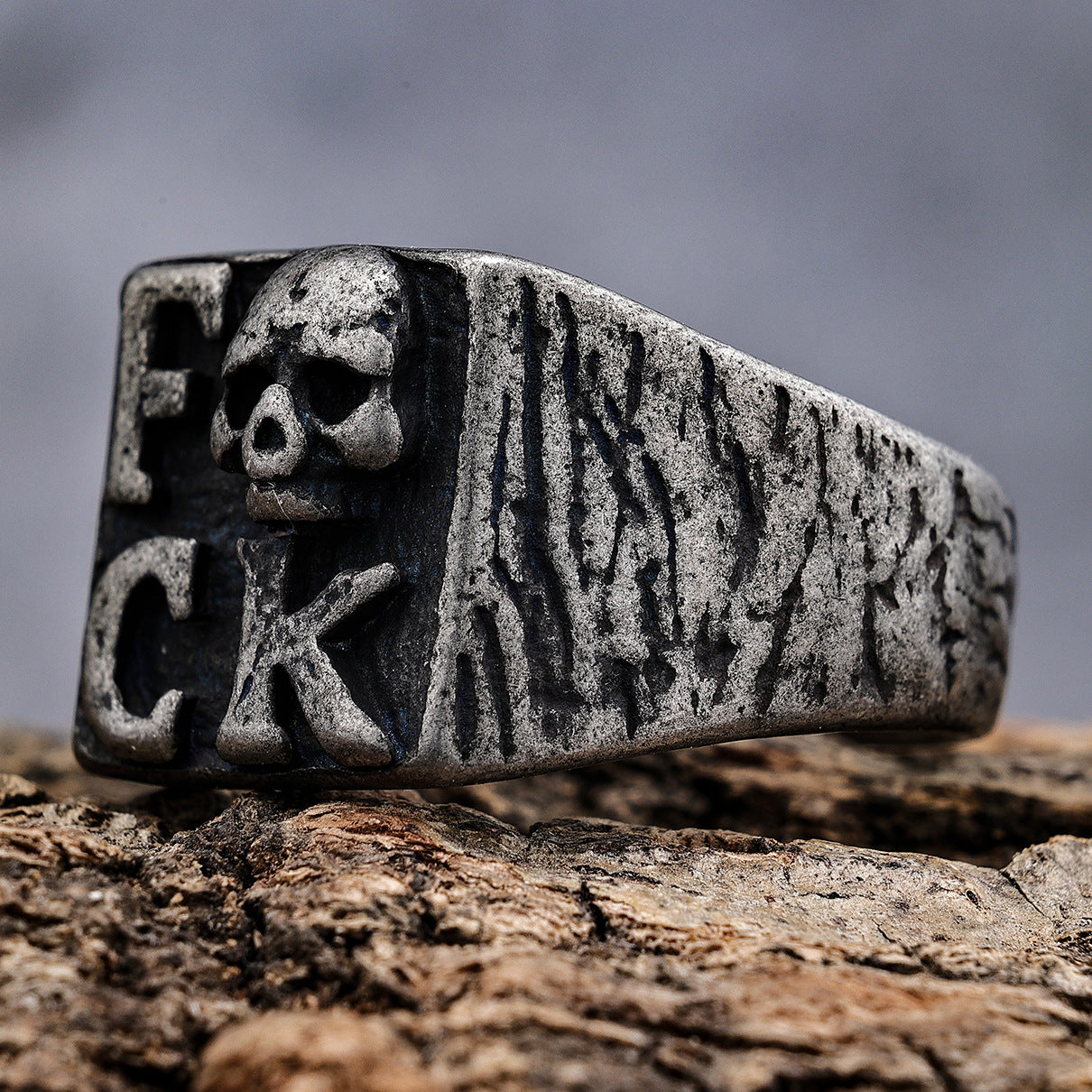 Punk Gothic Stainless Steel Skull Letters Men's Ring