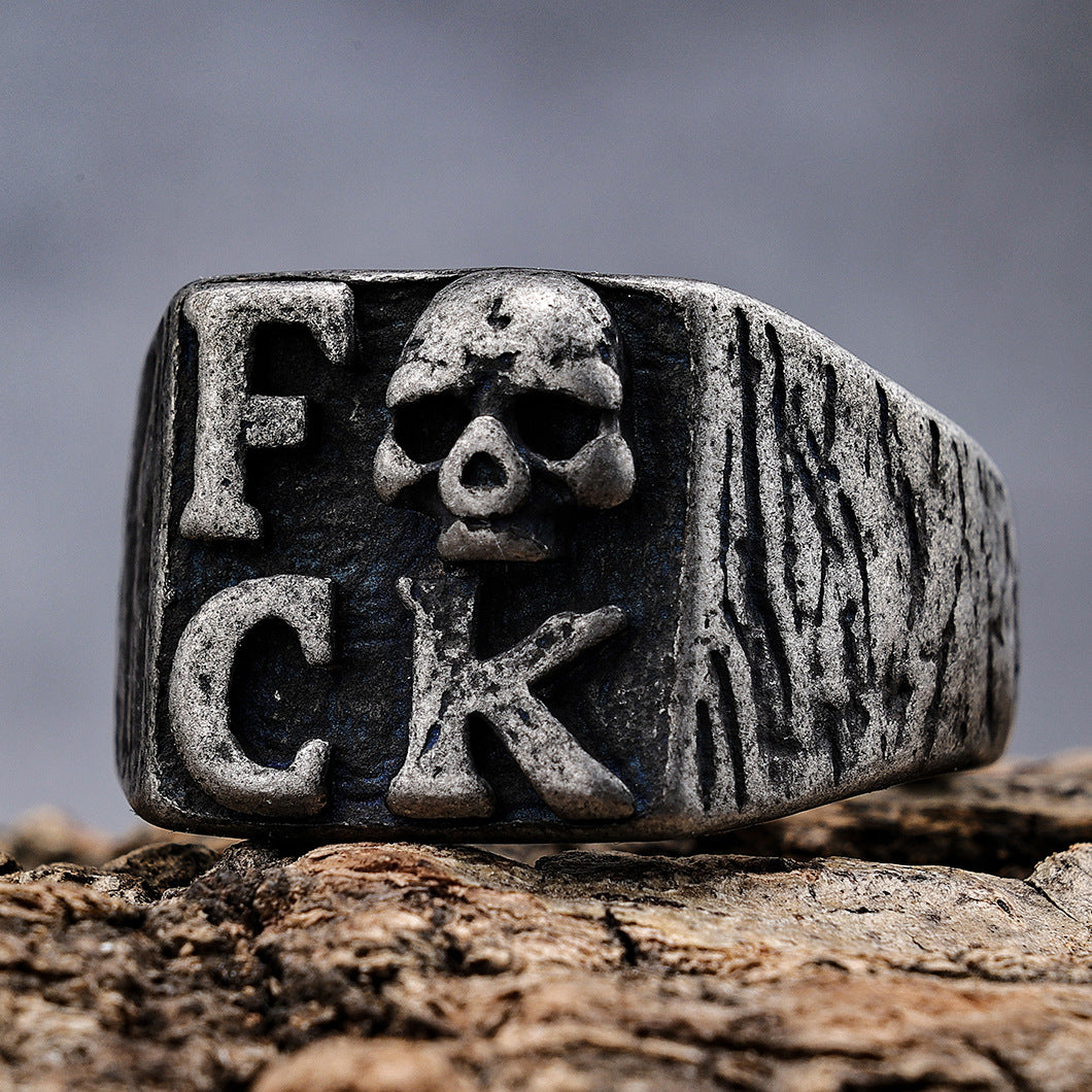 Punk Gothic Stainless Steel Skull Letters Men's Ring