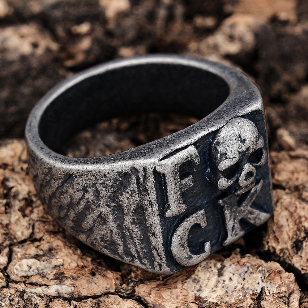 Punk Gothic Stainless Steel Skull Letters Men's Ring