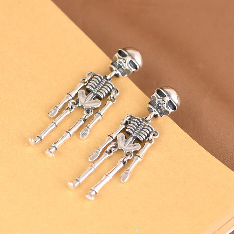 Punk Skull Skeleton Silver Stud Earrings