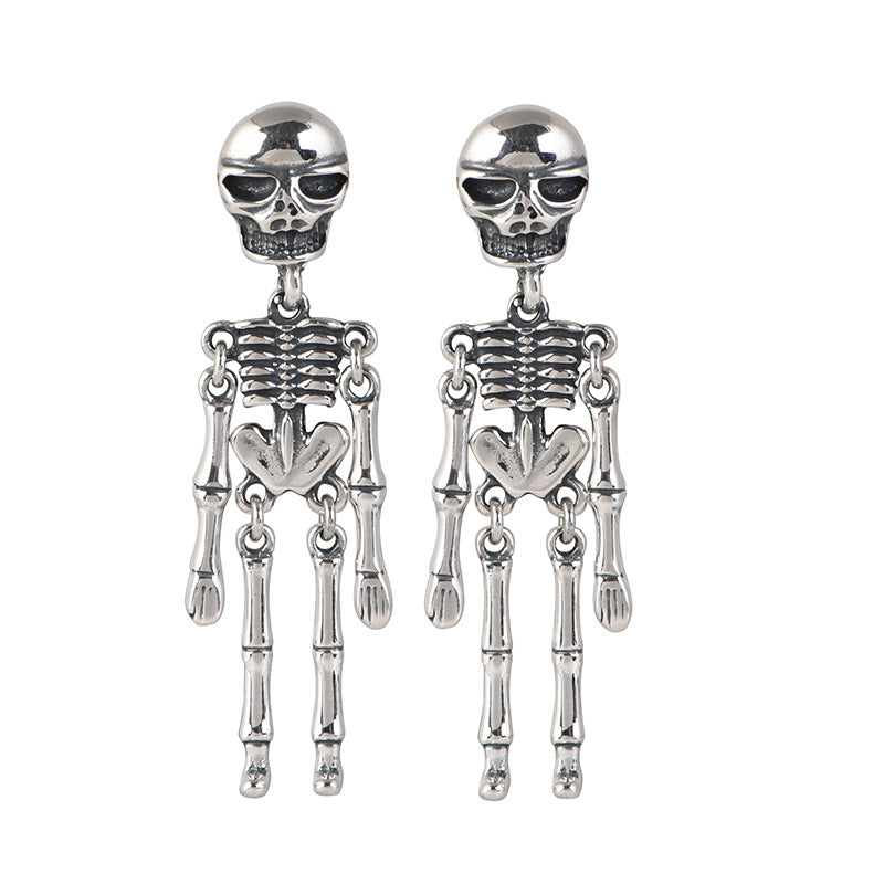 Punk Skull Skeleton Silver Stud Earrings