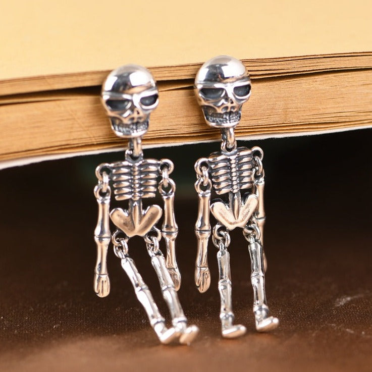 Punk Skull Skeleton Silver Stud Earrings