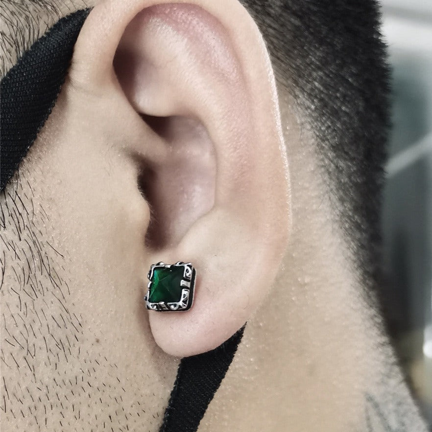 Punk Square Gemstone Men's Stud Earrings