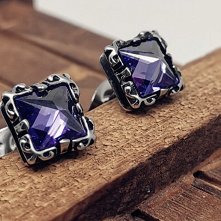 Punk Square Gemstone Men's Stud Earrings