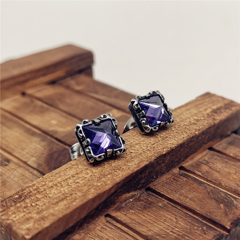 Punk Square Gemstone Men's Stud Earrings