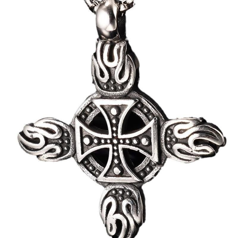 Punk Style Cross Biker Club Flame Necklace For Men