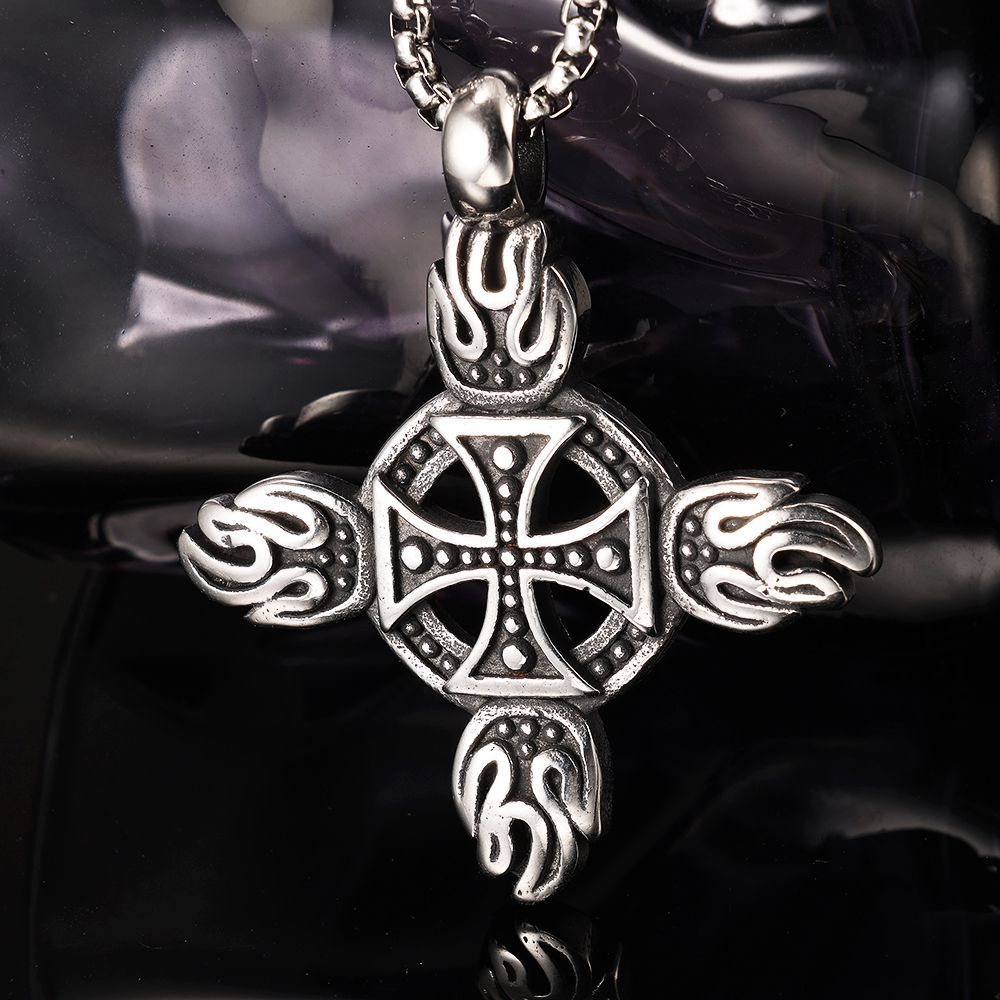 Punk Style Cross Biker Club Flame Necklace For Men