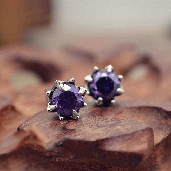 Punk Thorny Rose Men's Women's Gemstone Stud Earrings