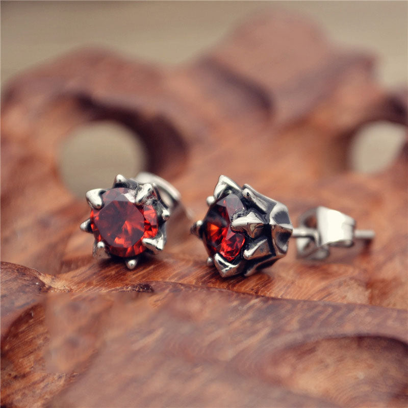 Punk Thorny Rose Men's Women's Gemstone Stud Earrings