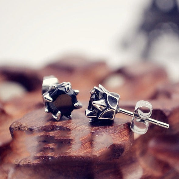 Punk Thorny Rose Men's Women's Gemstone Stud Earrings