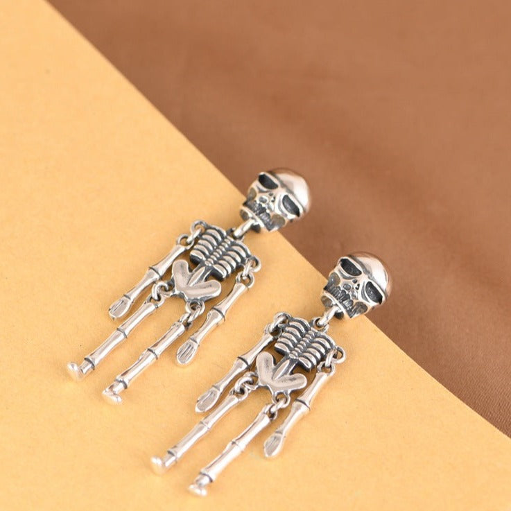 Punk Skull Skeleton Silver Stud Earrings