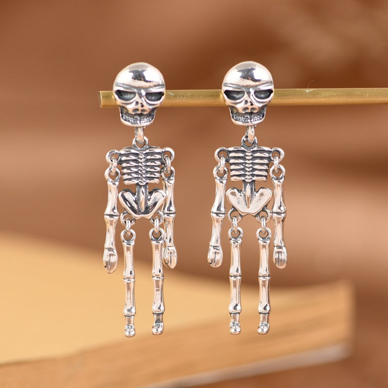 Punk Skull Skeleton Silver Stud Earrings