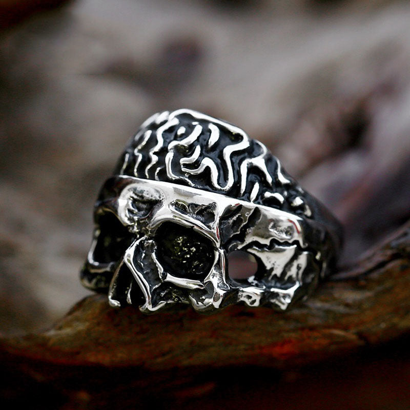 Punky Skull Stainless Steel Ring-Vrafi Jewelry