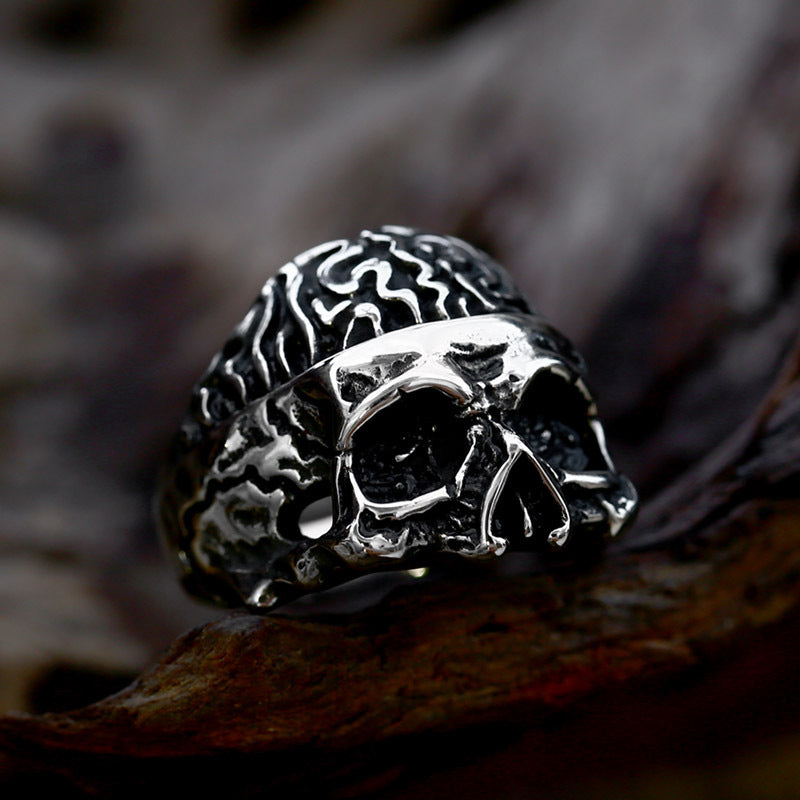 Punky Skull Stainless Steel Ring-Vrafi Jewelry