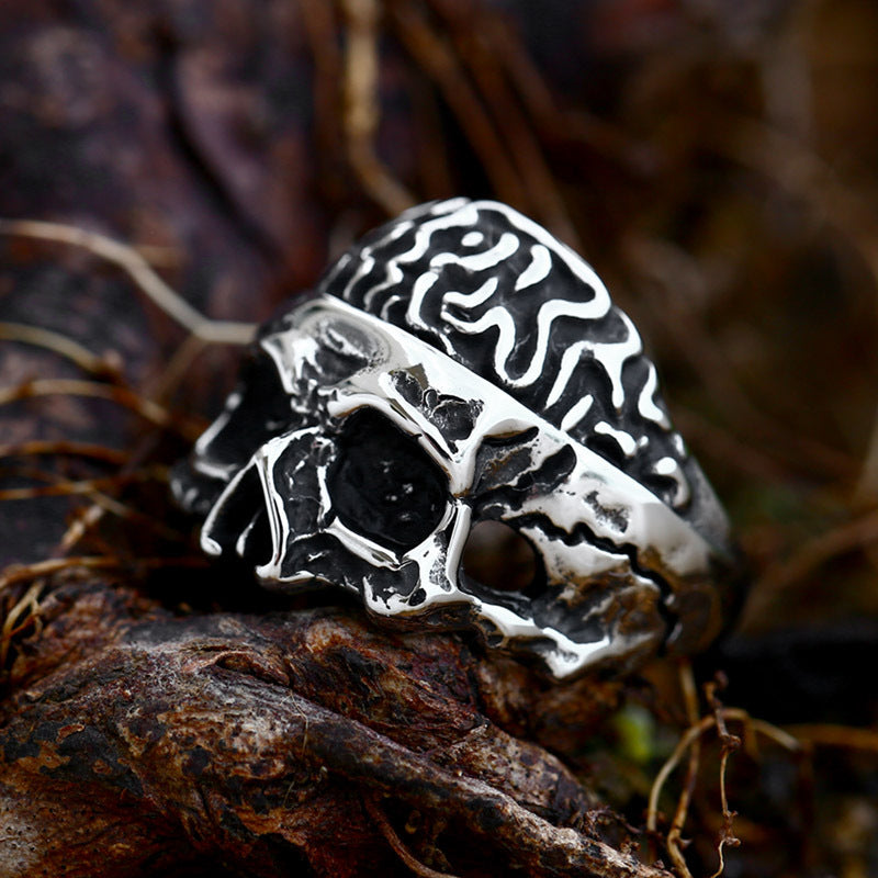 Punky Skull Stainless Steel Ring-Vrafi Jewelry