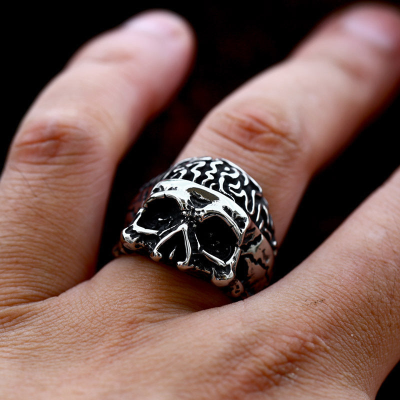 Punky Skull Stainless Steel Ring-Vrafi Jewelry