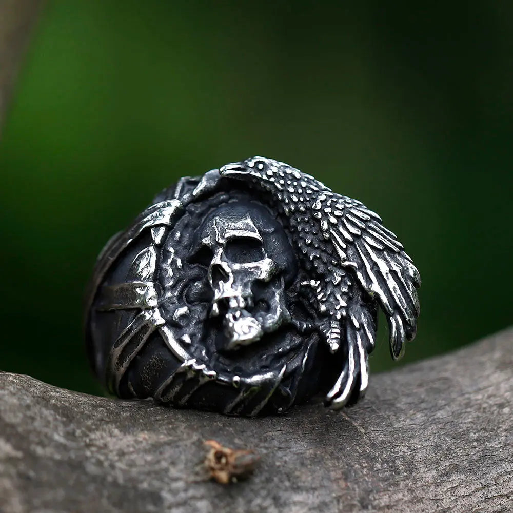 Raven And Skull Stainless Steel Ring VRAFI