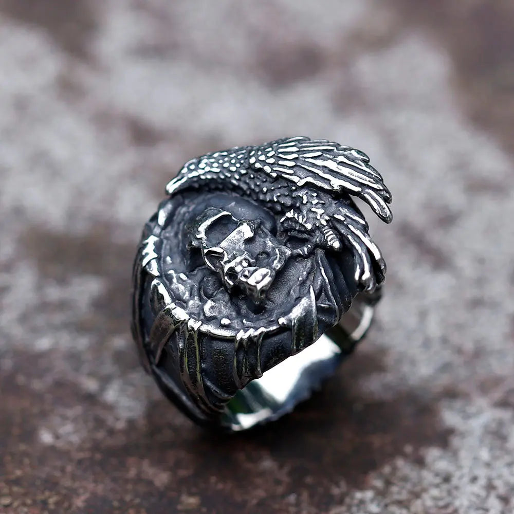 Raven And Skull Stainless Steel Ring VRAFI