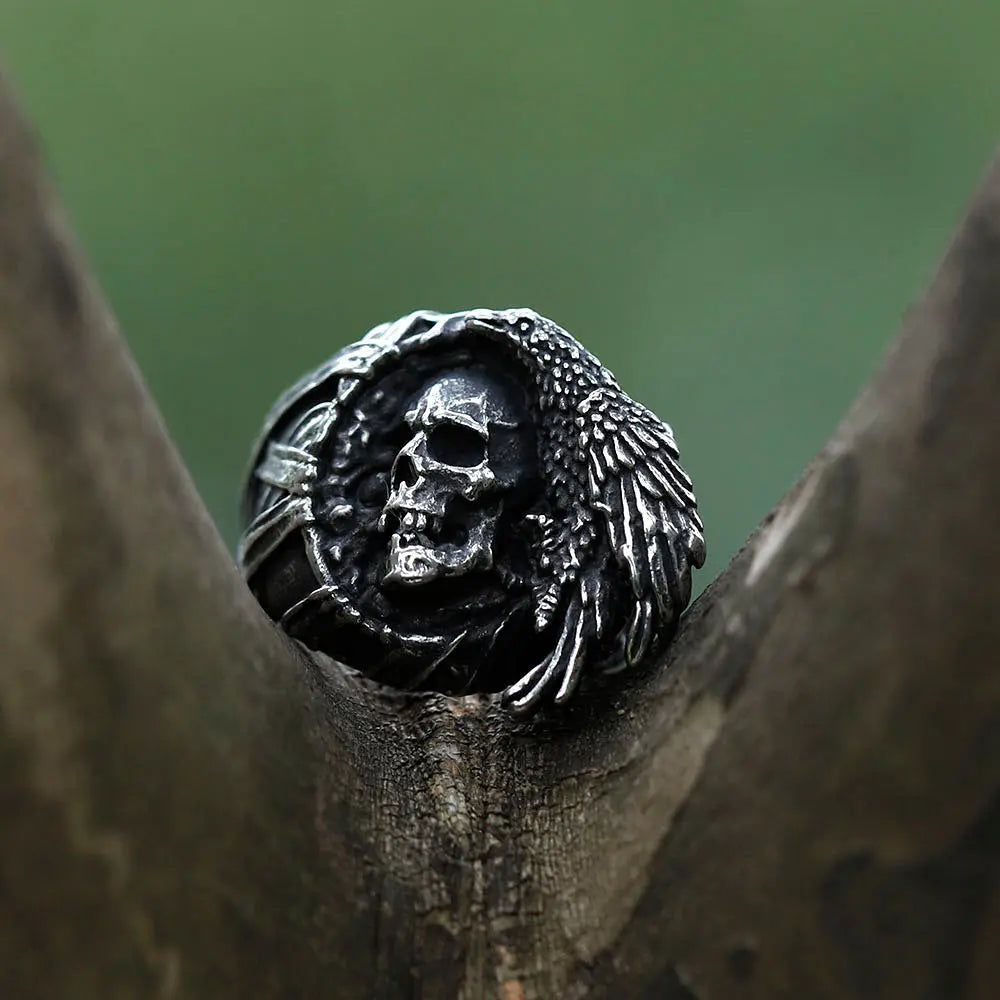 Raven And Skull Stainless Steel Ring VRAFI