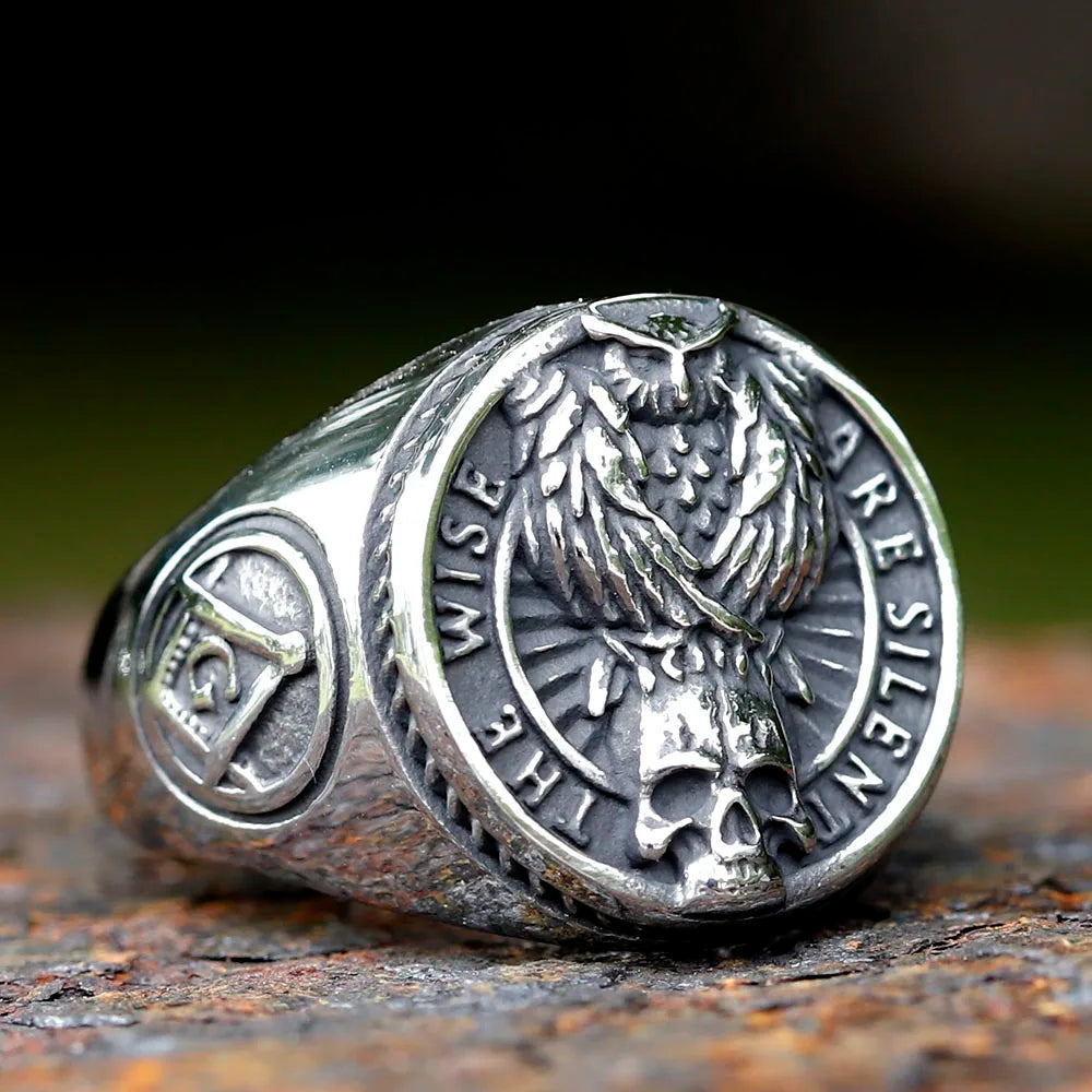 Owl and Skull Freemasonry Stainless Steel Rings