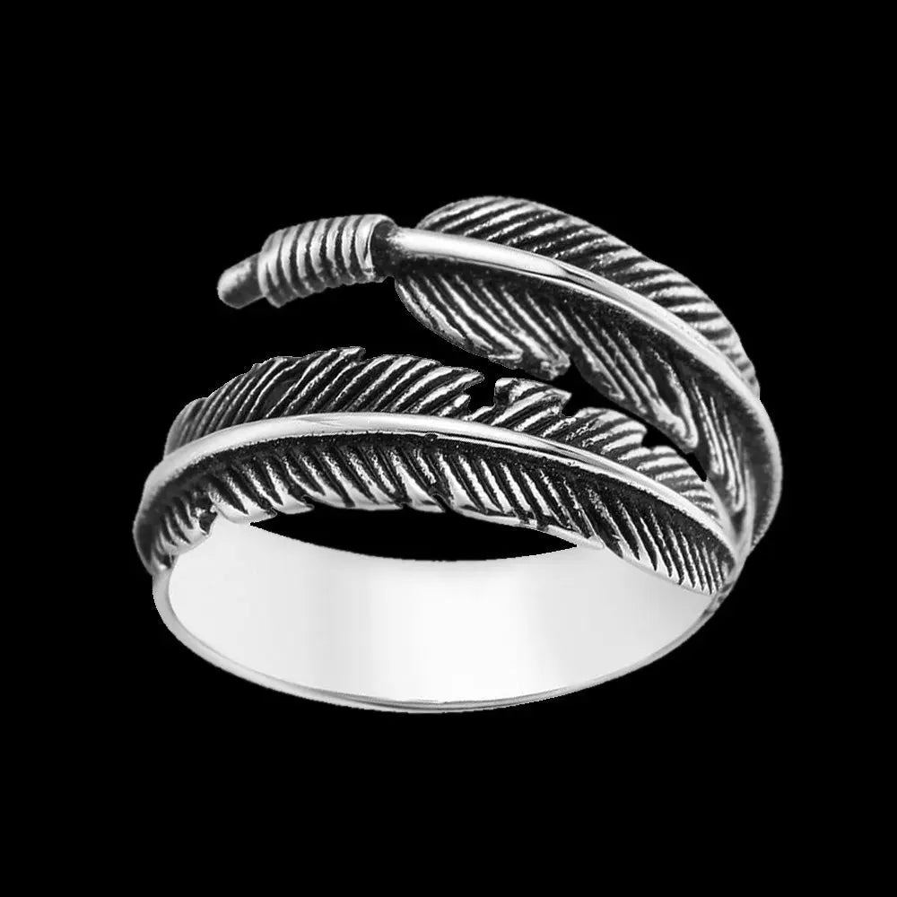 Retro Feather Stainless Steel Ring - Vrafi Jewelry