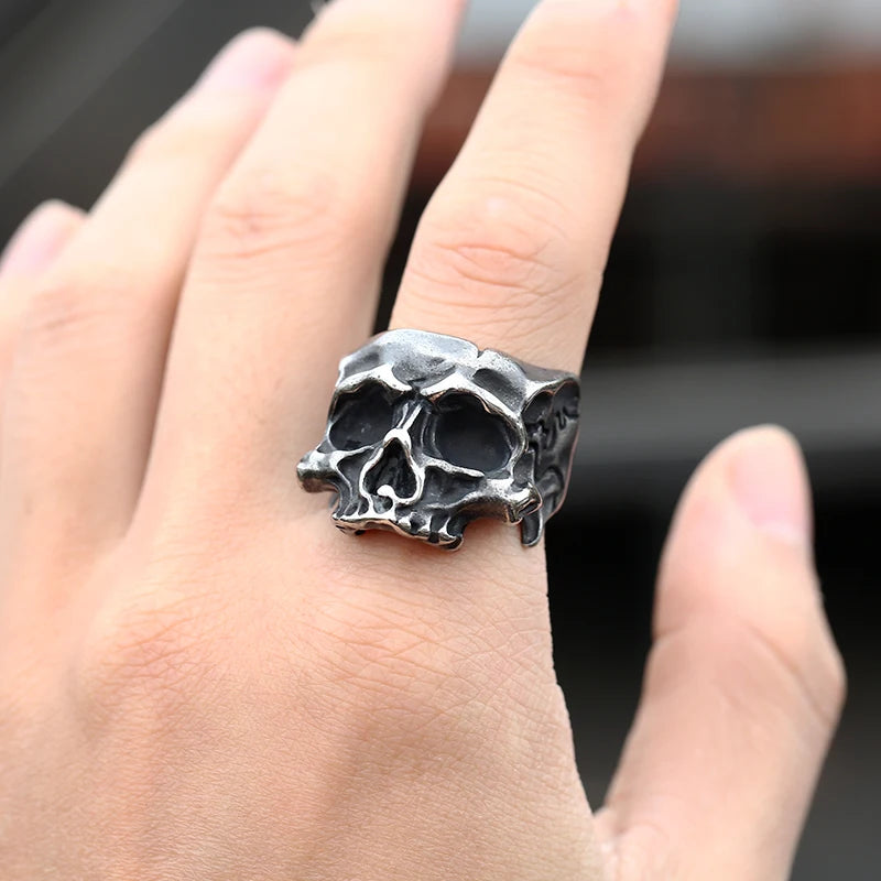 Retro Motorcyclist Skull Head Ring