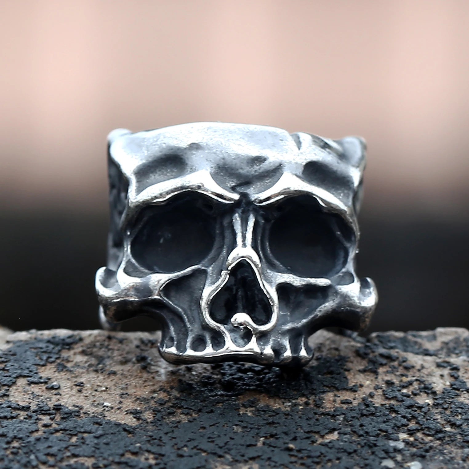 Retro Motorcyclist Skull Head Ring