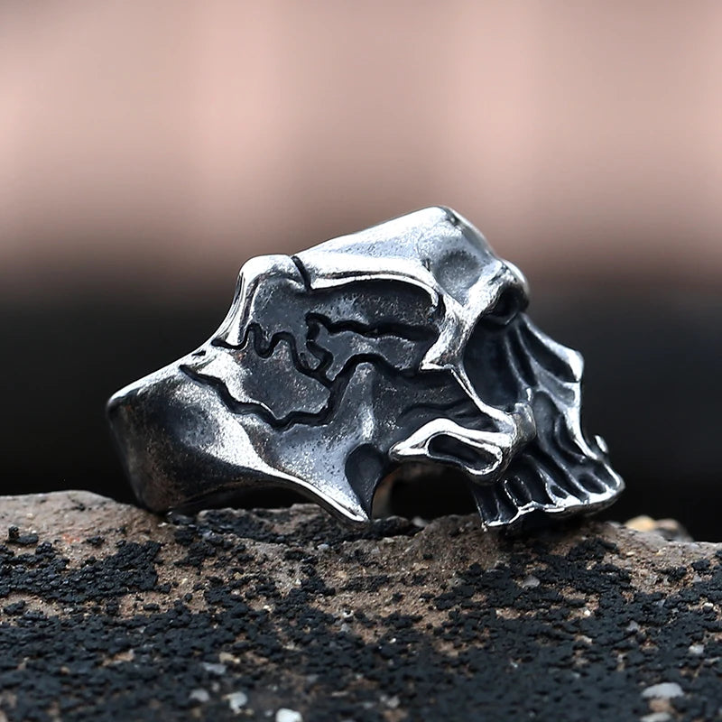 Retro Motorcyclist Skull Head Ring