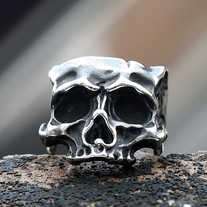 Retro Motorcyclist Skull Head Ring