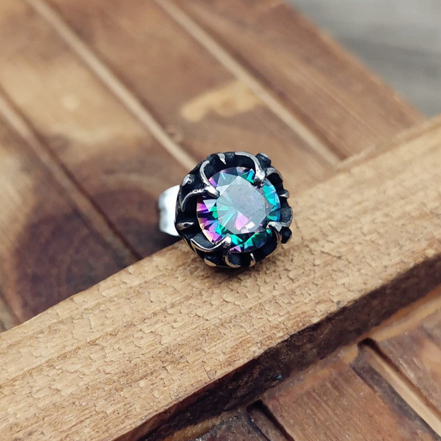 Retro Round Rainbow Gemstone Stud Earrings