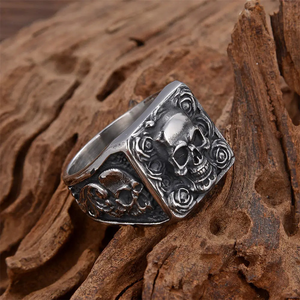 Rosette Skull Stainless Steel Ring VRAFI