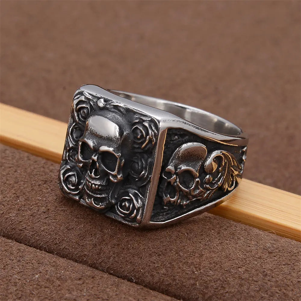 Rosette Skull Stainless Steel Ring VRAFI